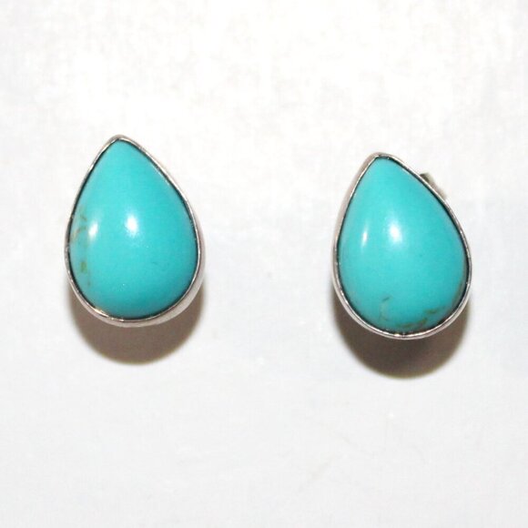 Jewelry - Sterling Silver Tear Drop Faux Turquoise Stud Earrings
